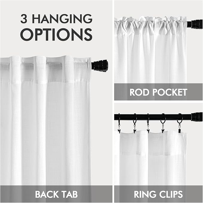 MIULEE White Linen Curtains 98 Inch Long 2 Panels