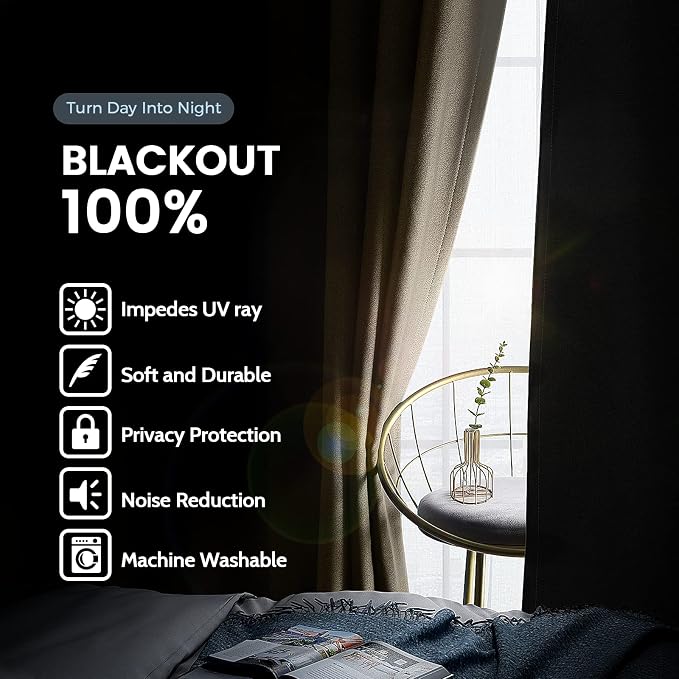 SimpleHome Beige 100% Blackout Curtains Room Darkening Living Room 72 Inch |