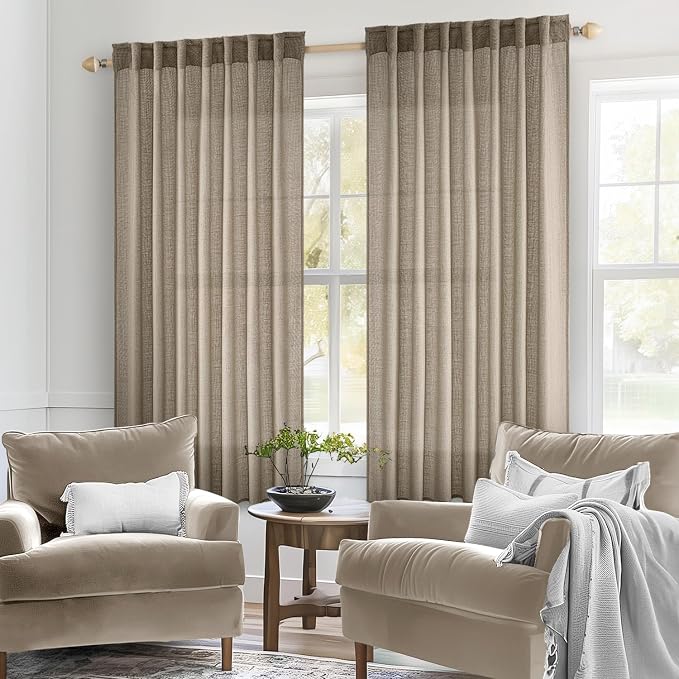 MIULEE Taupe Grey Linen Curtains 52x63 Inch Length 2 Panels