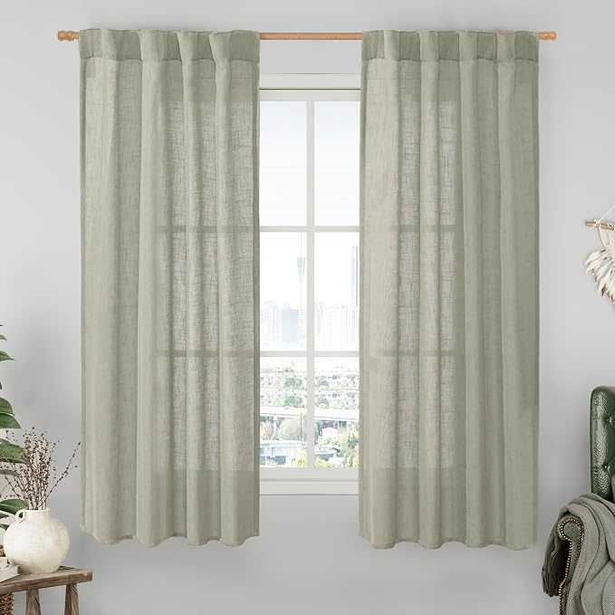 Linen Curtains 63 Inch Length 2 Panels