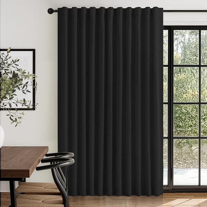 Linen Textured Total Blackout Sliding Door Curtains 84 Inches Long, Thermal