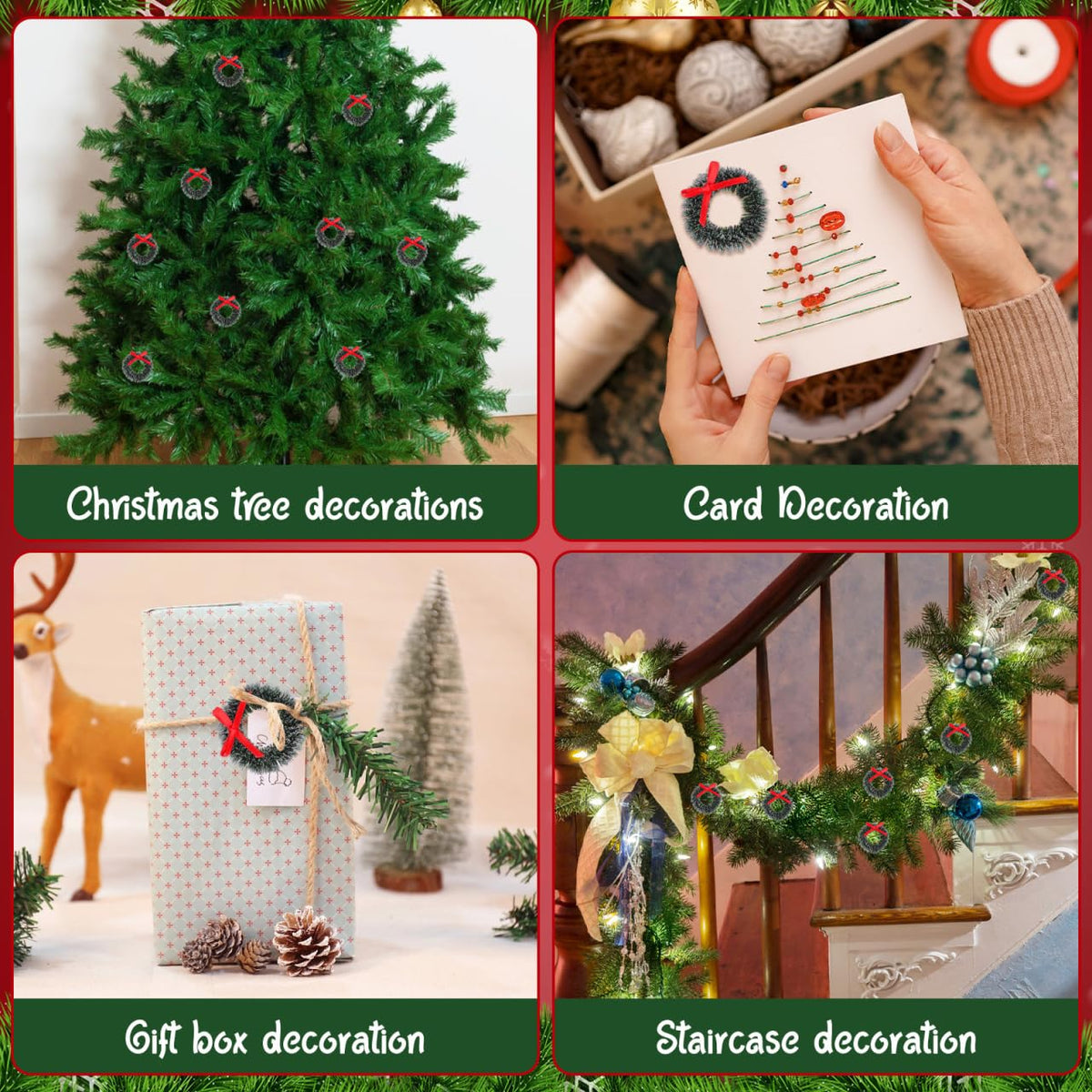 Veemoon 20Pcs Mini Christmas Wreaths with Bow, Christmas Tree Miniature Hanging Wreaths DiIY Craft Winter Garlands Decoration Dollhouse Garlands Ornaments for Festival Supplies (1. 4inch, Green)