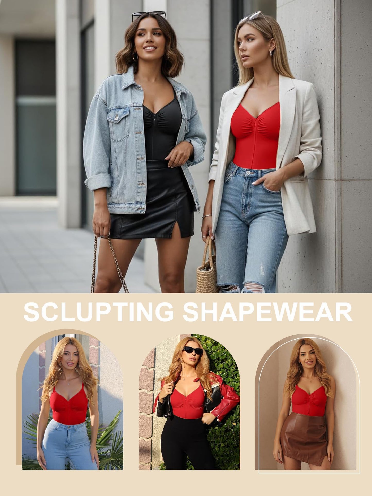 SHAPERX Women's Shapewear Bodysuit Tummy Control Seamless Zip-Up Body Shaper Waist Defining Silhouette