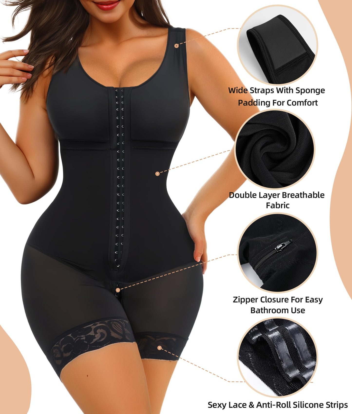 SHAPERX Women's Fajas Colombianas Tummy Control Shapewear Postpartum Full Body Shaper Butt Lifter Bodysuit