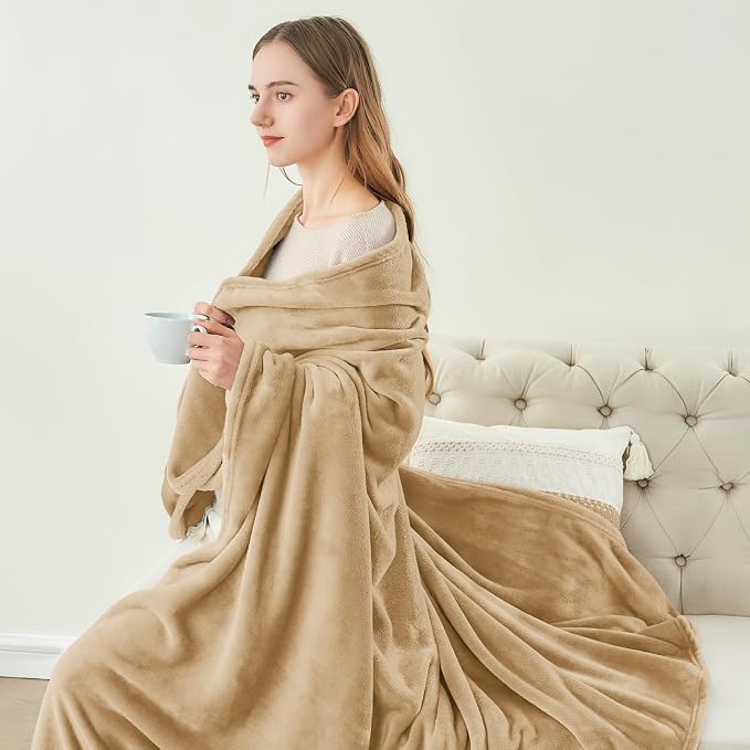 BEDELITE Fleece Blanket Soft Plush King Bed Blanket Light Camel 108"x90" |