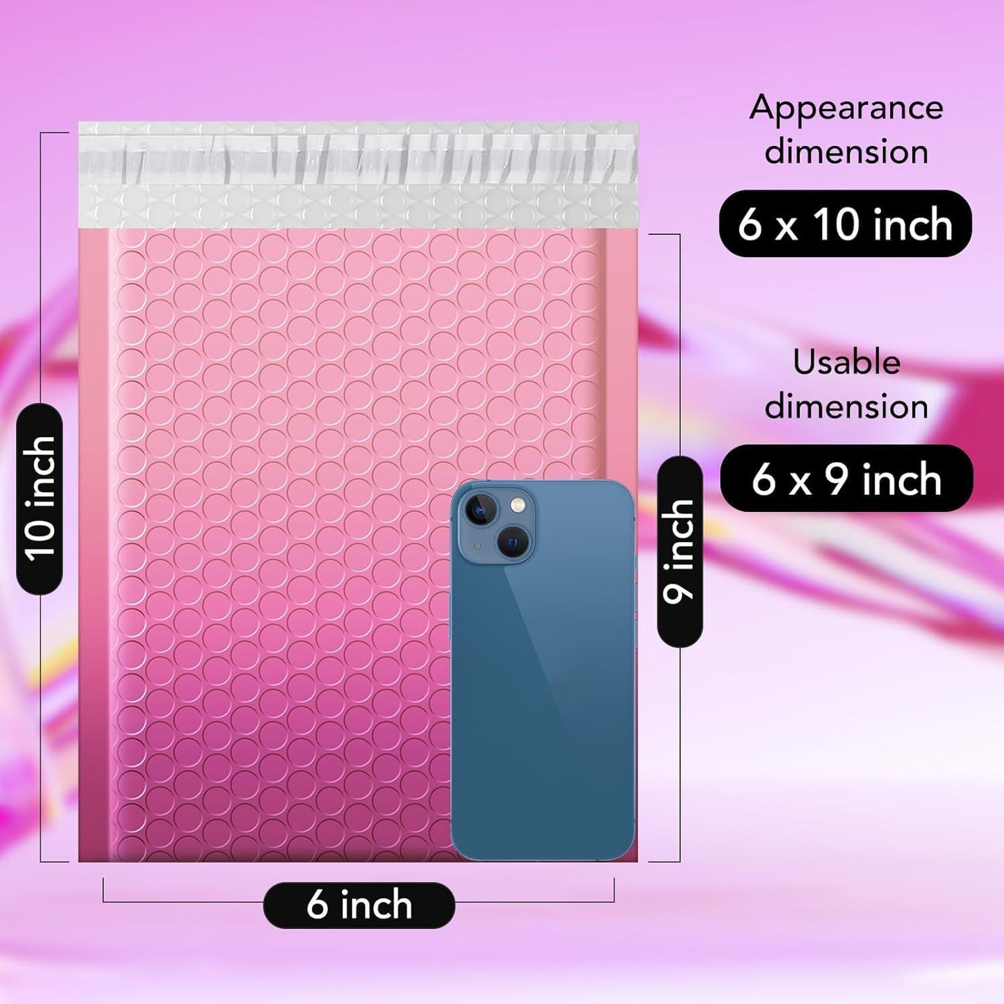 6x10 Bubble Mailer  #0 | Usable Size 6x9" | Gradient Pink