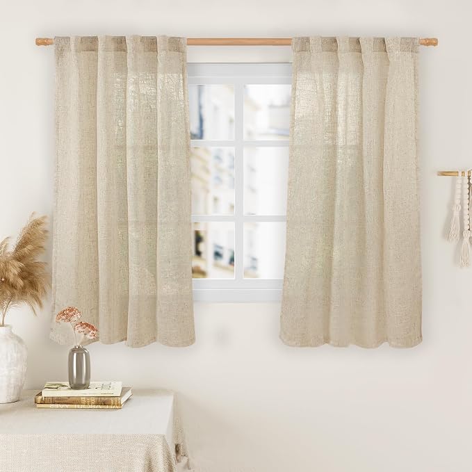 Semi Sheer Window Linen Curtains 54 Inch Length, 34 x 54 Inch | Light Filtering