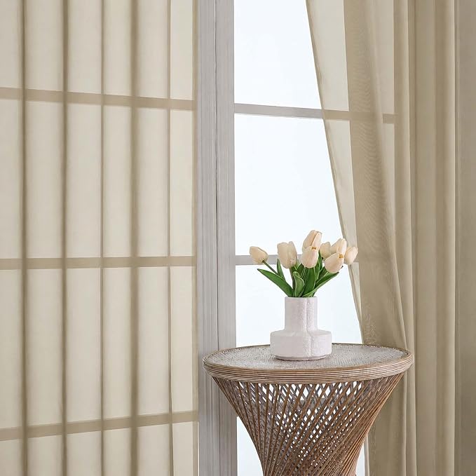 Sheer Taupe Curtains 108 Inches Long 2 Panels Set, 59 Inch Extra Wide