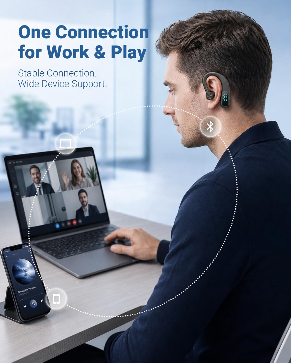 Xmenha Bluetooth Earpiece Hands Free Blue Tooth Headset with Noise Canceling Mic Ear Piece One Single Ear Bluetooth Earbud Wireless Office Cell Phone Trucker Headsets for Work