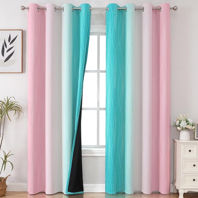 Pink and Teal Ombre Blackout Curtains