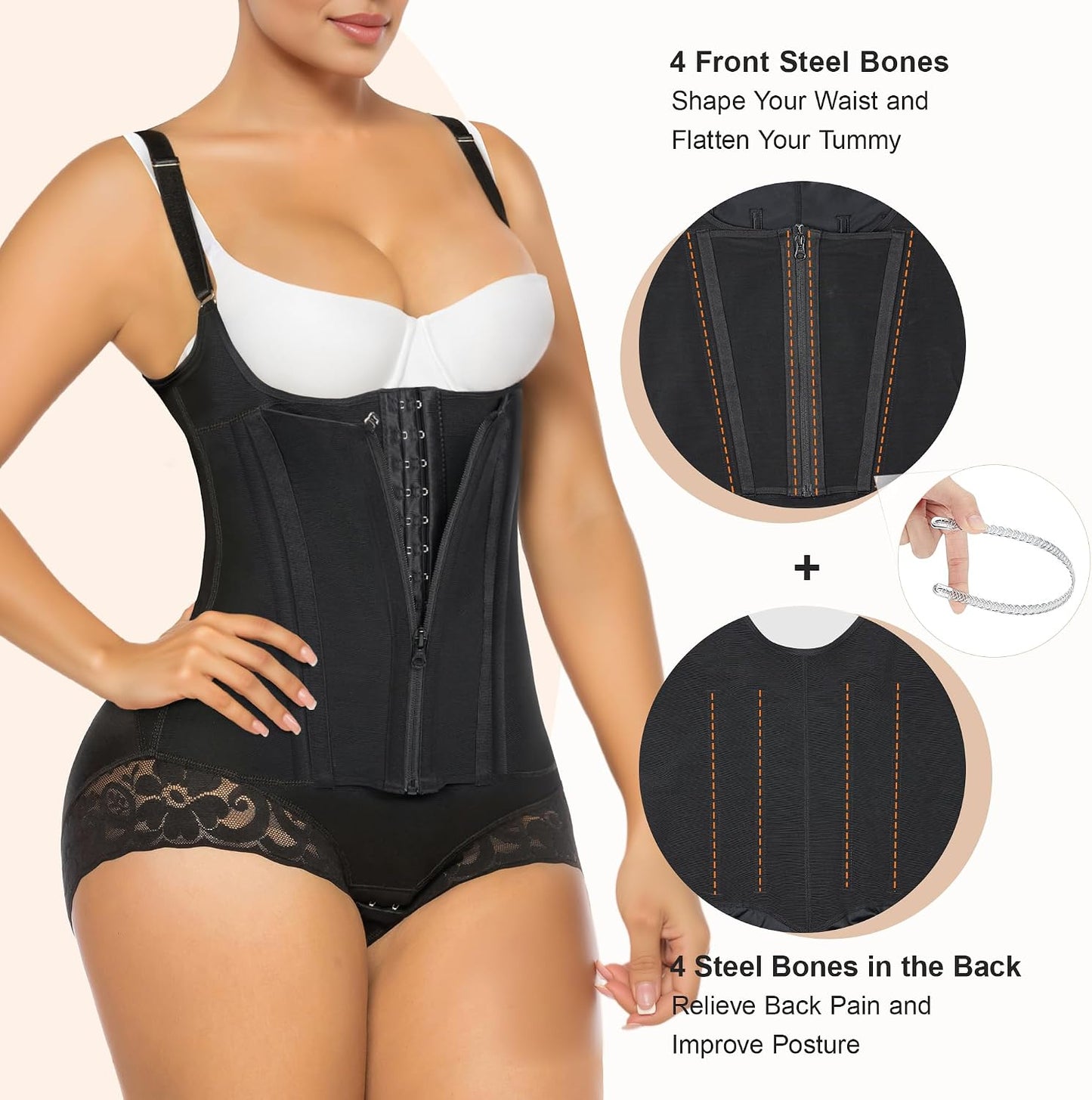 SHAPERX Women's Fajas Colombianas Tummy Control Shapewear Body Shaper with Steel Boned Support