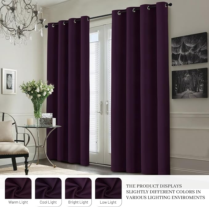 Yakamok Dark Purple 100% Blackout Curtains 84 Inches Long 40" Wide 2 Panels |