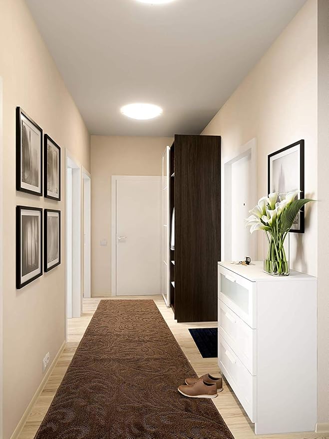 Custom Length Hallway Runner Rug, Slip Resistant, Floral Brown, 26 Inch X 3 feet