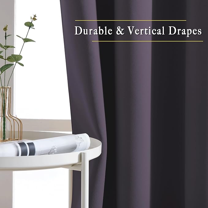 NICETOWN Greyish Purple Blackout Curtains 90 inches Long, Grommet Thermal