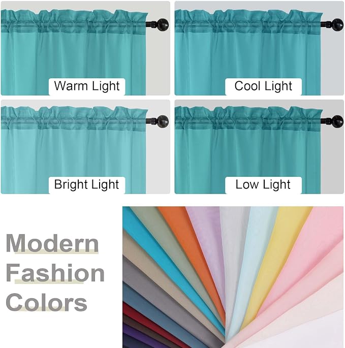 Turquoise Sheer Curtains for Bedroom Living Room 90 Inches Long 2 Panels Set