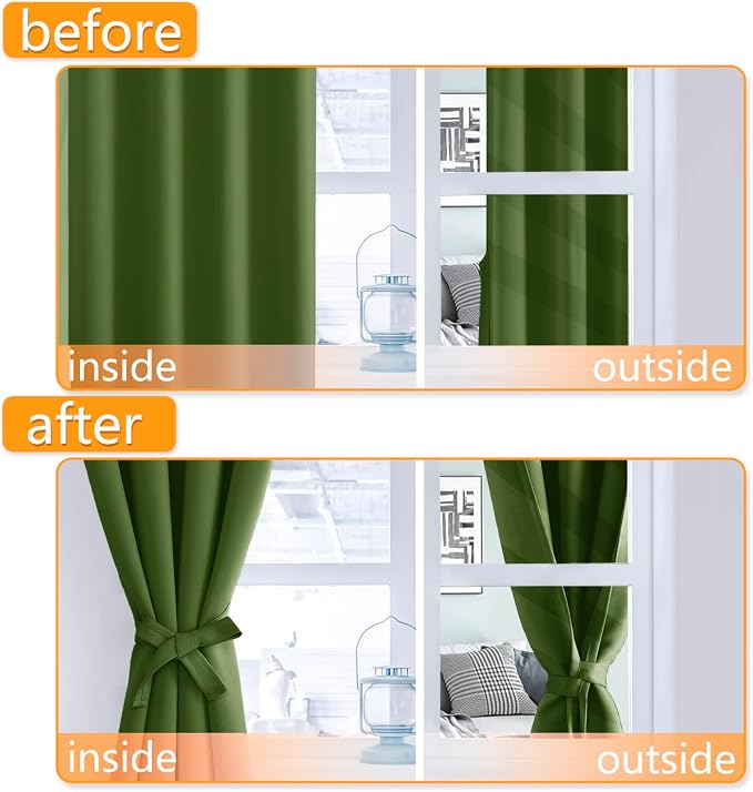 Blackout Curtains for Bedroom, 42 x 84 Inch, Olive Green, 2 Panels | Thermal