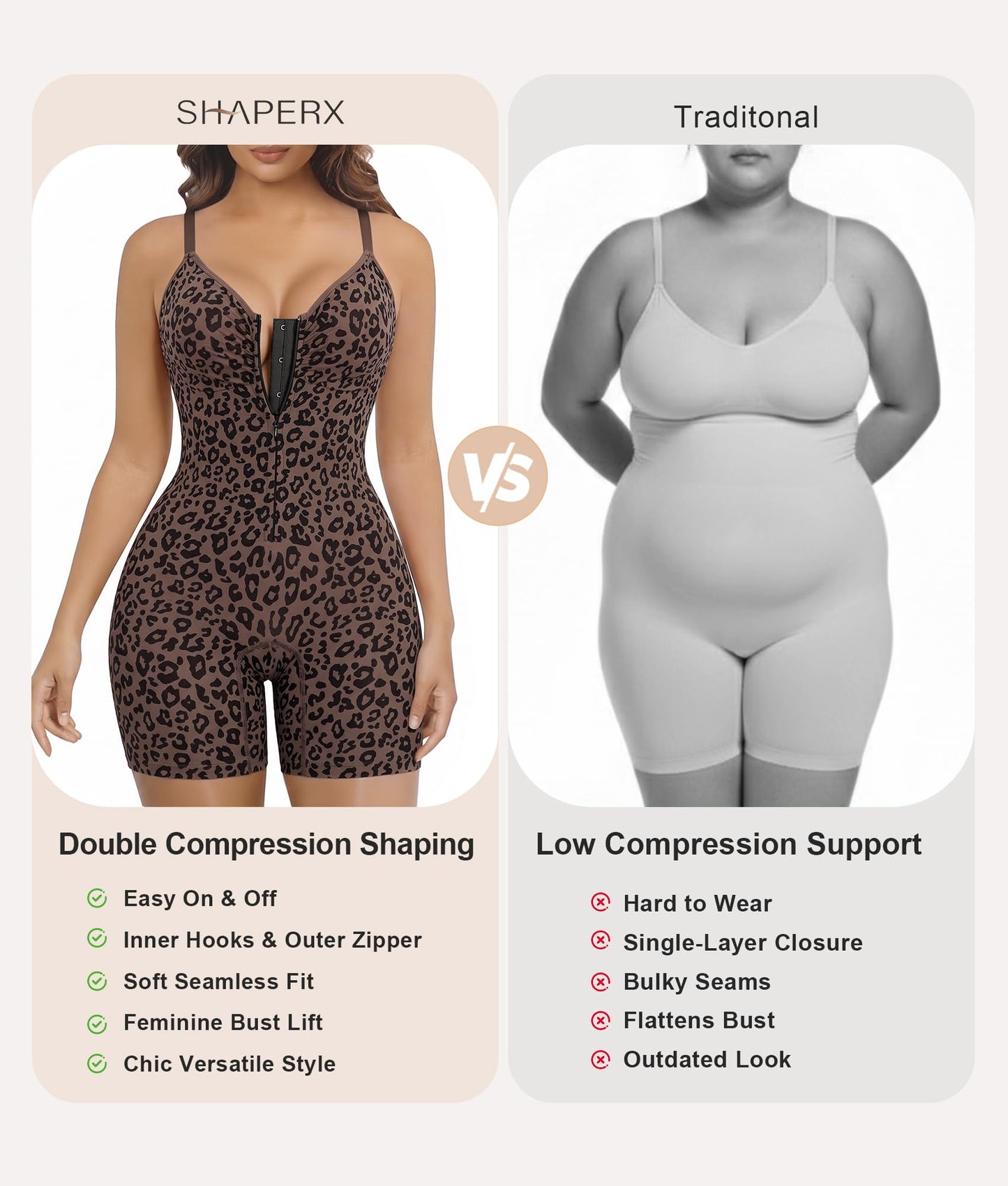 SHAPERX Women's Shapewear Bodysuit Tummy Control Seamless Zip-Up Body Shaper Waist Defining Silhouette