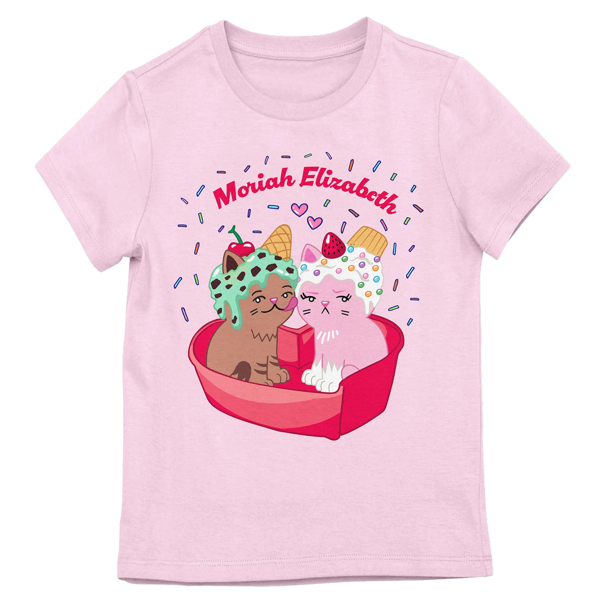 Moriah Elizabeth Two Cats Girls' Pink Crew Neck Short Sleeve Tee - Small