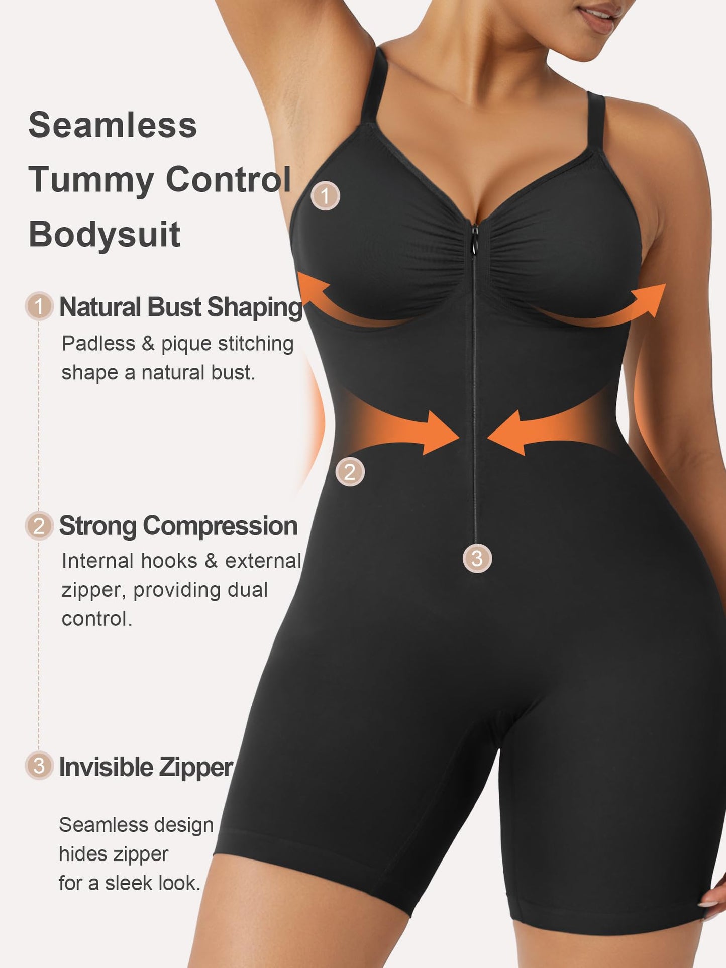 SHAPERX Women's Shapewear Bodysuit Tummy Control Seamless Zip-Up Body Shaper Waist Defining Silhouette