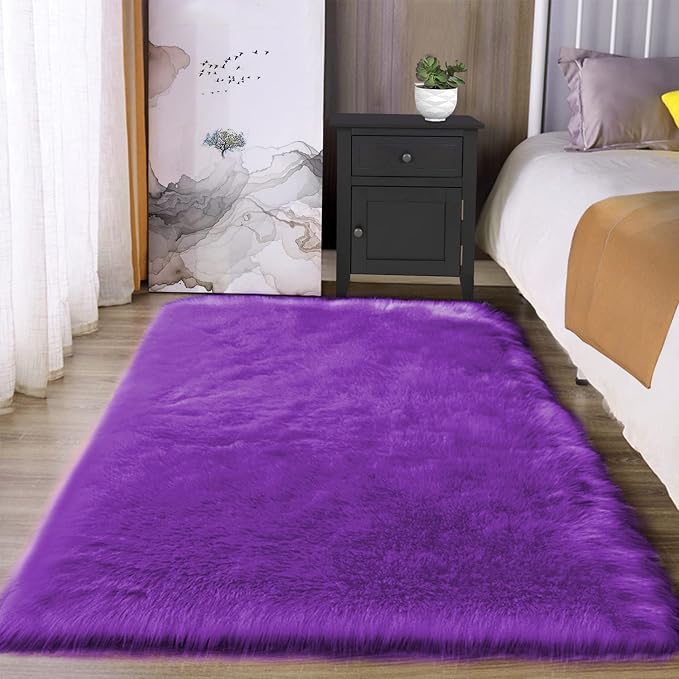 Latepis Small Area Rugs 3x4 Purple Faux Fur Rug Fluffy Carpet Shag Rug