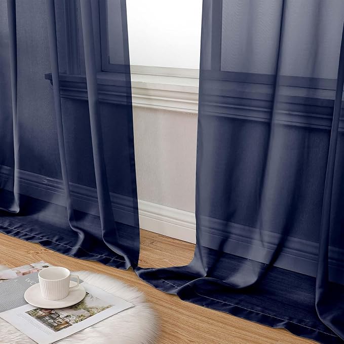 Navy Blue Sheer Curtain for Bedroom Living Room 78 Inches Long 2 Panels Set
