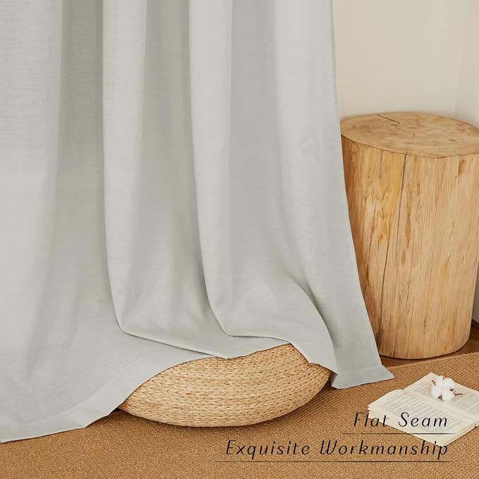 NICETOWN Linen Curtains for Windows 90 inch Long, Grommet Semi Sheer Vertical