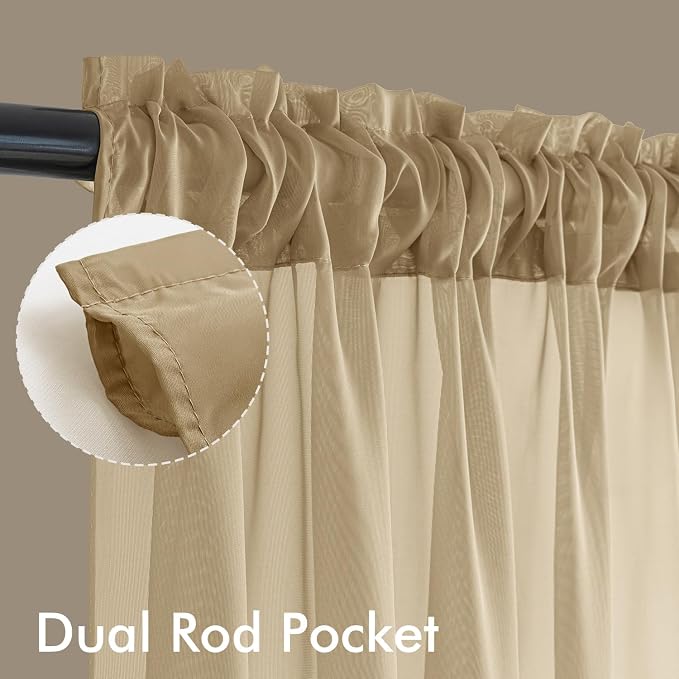 MIULEE Beige Sheer Curtains 84 Inches Long 4 Panels 54 x 84 Inches | Light