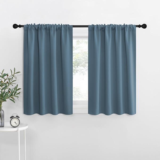 NICETOWN RV Blackout Curtains for Camper Windows, Smoky Blue, Short Blackout