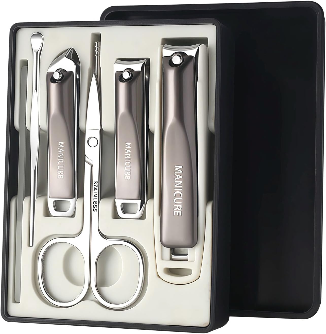 Luxury 10-in-1 Professional Manicure Set - Premium Stainless Steel Nail Clippers & Grooming Kit with Elegant Travel Case for Ultimate Hand, Foot & Facial Care (Black/Red)