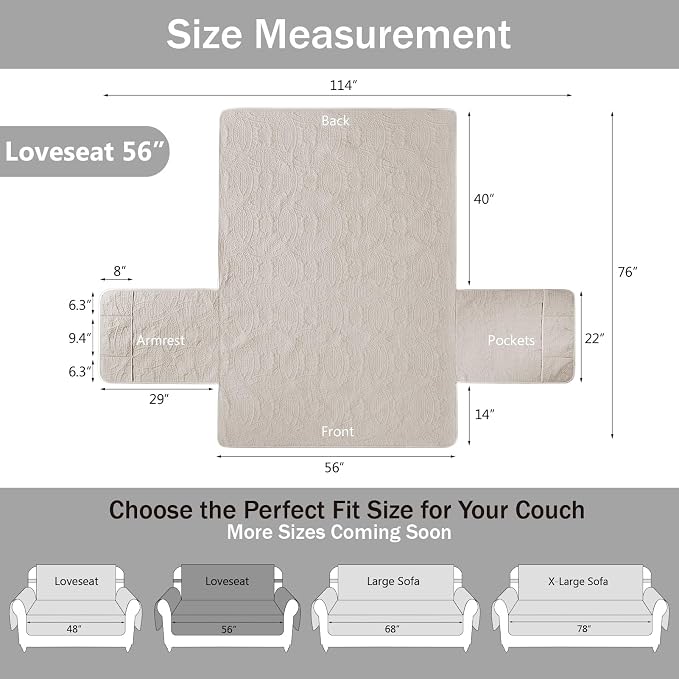 Beige Loveseat Covers for 2 Cushion Couch, Water-Repellent Covers for Sofa Couch