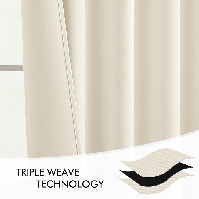 MIULEE Beige White Back Tab Blackout Curtains 52x72 Inches Long 2 Panel Set |
