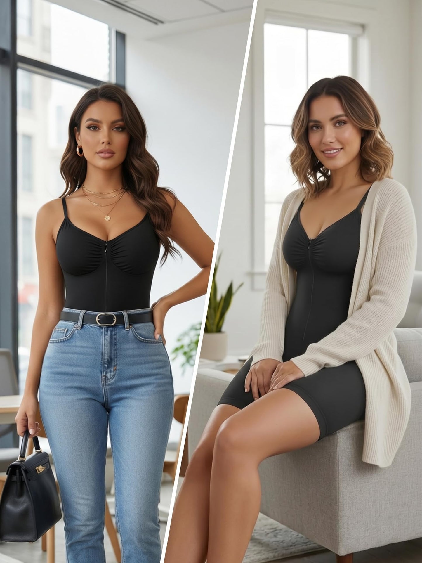 SHAPERX Women's Shapewear Bodysuit Tummy Control Seamless Zip-Up Body Shaper Waist Defining Silhouette