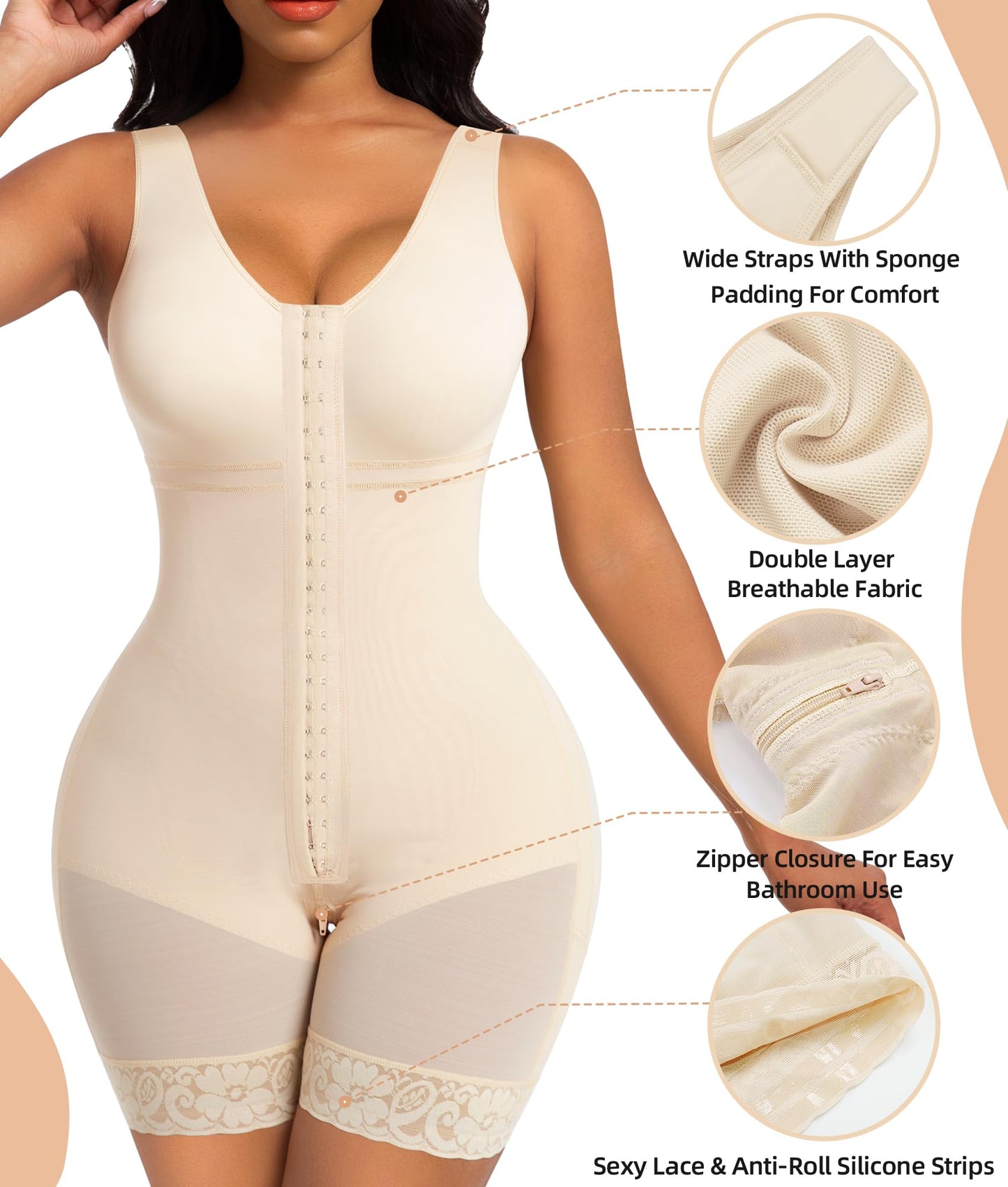 SHAPERX Women's Fajas Colombianas Tummy Control Shapewear Postpartum Full Body Shaper Butt Lifter Bodysuit