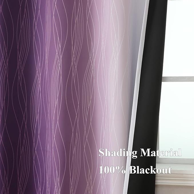 Purple and Greyish White Ombre Blackout Curtains