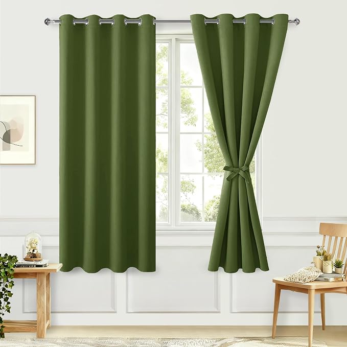 Blackout Curtains for Bedroom, Olive Green, 52 x 63 Inch 2 Panels | Thermal