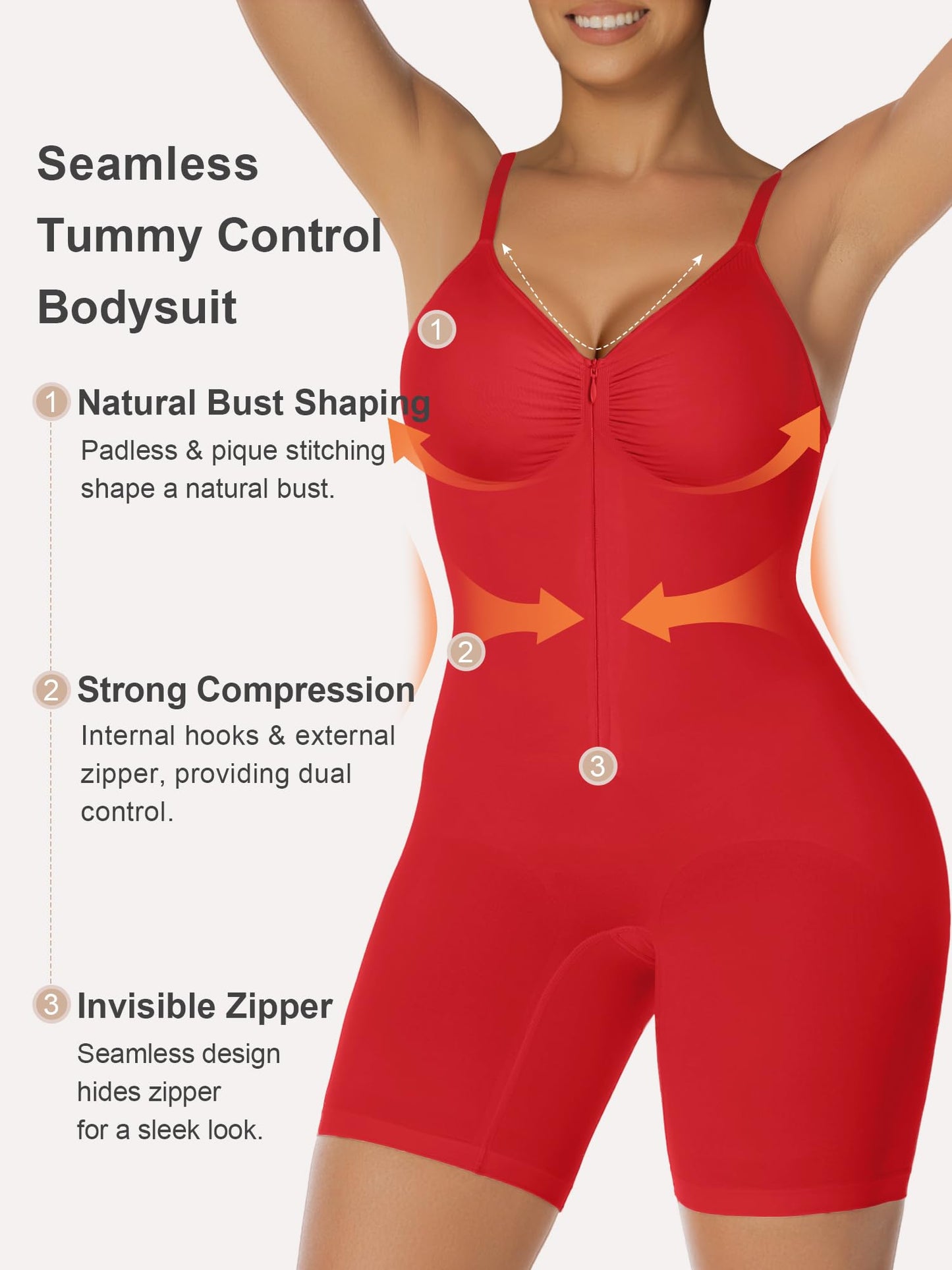 SHAPERX Women's Shapewear Bodysuit Tummy Control Seamless Zip-Up Body Shaper Waist Defining Silhouette