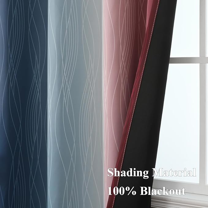 Navy Blue and Burgundy Red Ombre Blackout Curtains
