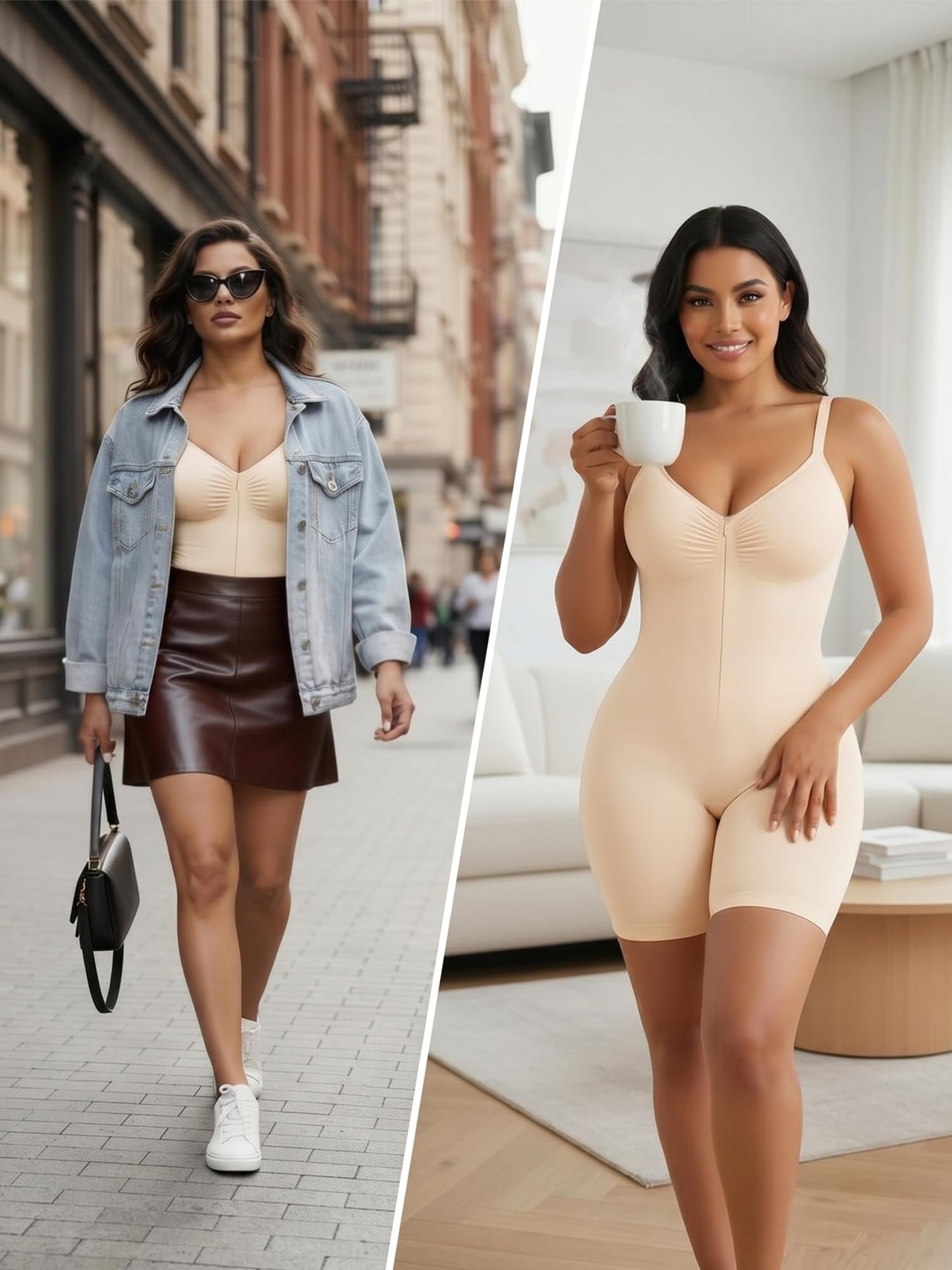 SHAPERX Women's Shapewear Bodysuit Tummy Control Seamless Zip-Up Body Shaper Waist Defining Silhouette