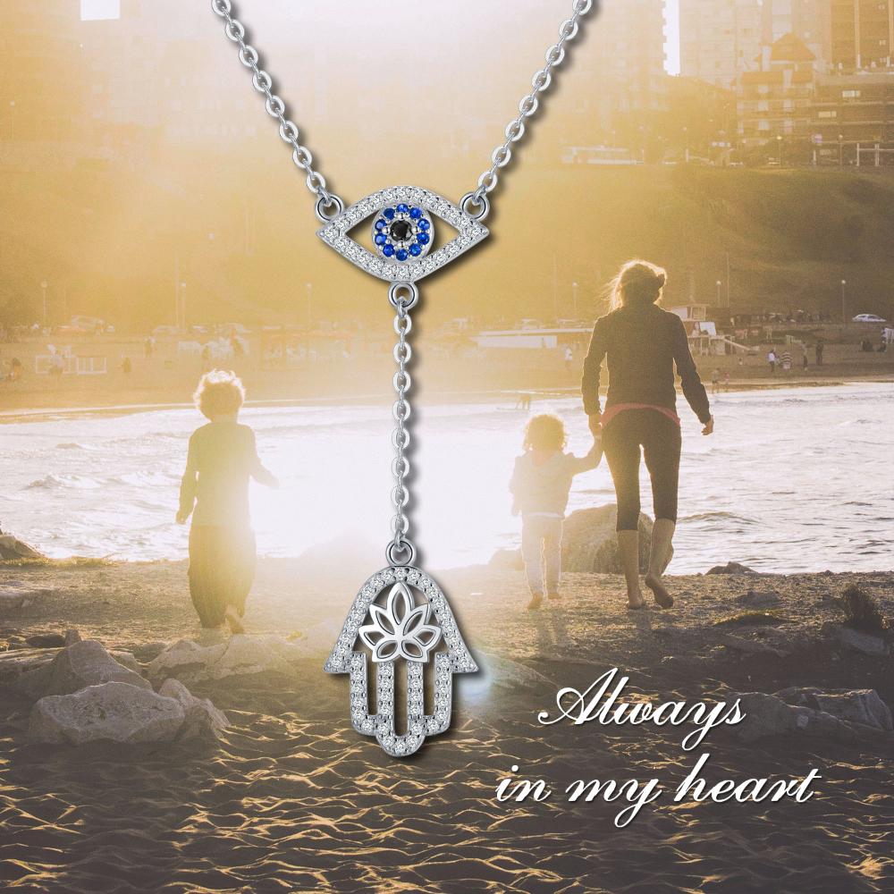 925 Sterling Silver Hamsa Hand Evil Eye Pendant Cubic Zirconia Protection Amulet Necklace