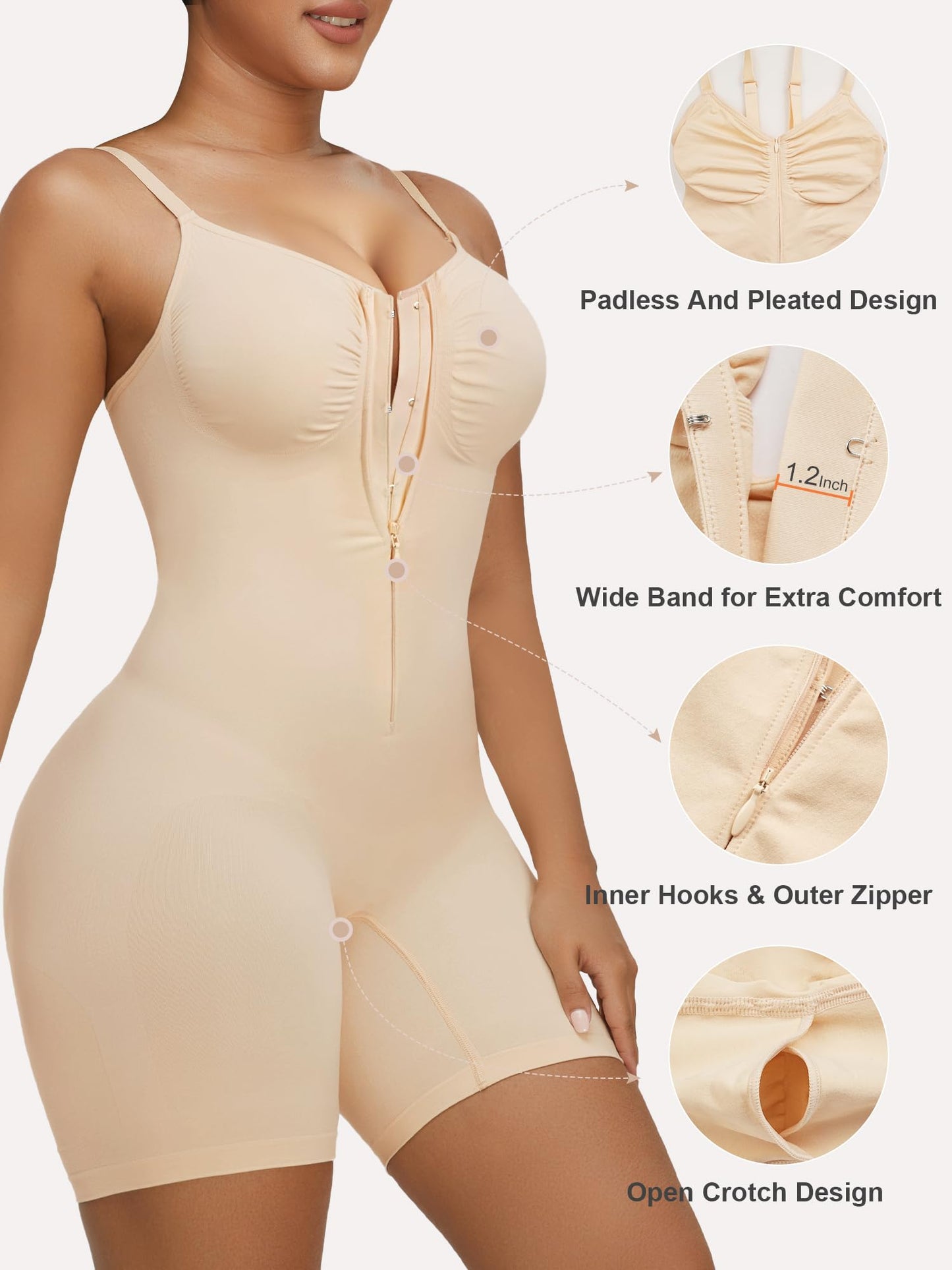 SHAPERX Women's Shapewear Bodysuit Tummy Control Seamless Zip-Up Body Shaper Waist Defining Silhouette