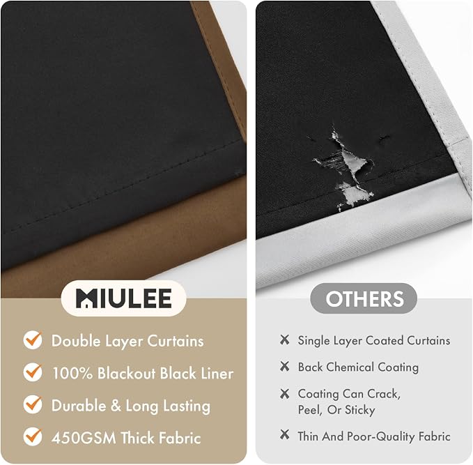 MIULEE Brown 100% Blackout Curtains