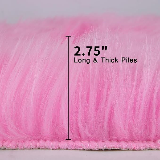 duduta Hot Pink Faux Fur Sheepskin Round Rug 4x4 ft, Fluffy Shag Circle Rug |