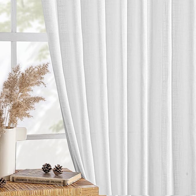MIULEE White Linen Curtains 98 Inch Long 2 Panels