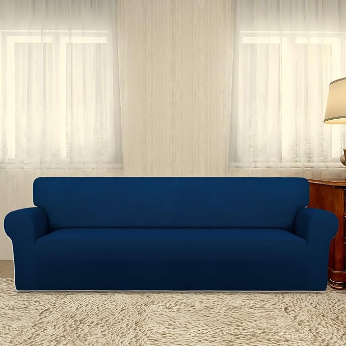 PureFit Stretch Couch Covers for Sofa 4 Seater Slipcovers Navy | 1-Piece Sofa