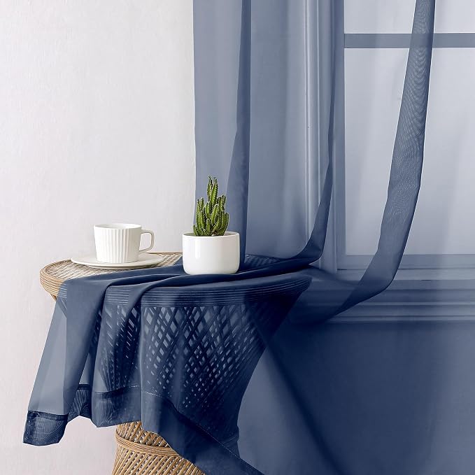 Navy Blue Sheer Curtains 78 Inches Long 2 Panels, Light Filtering Voile Airy