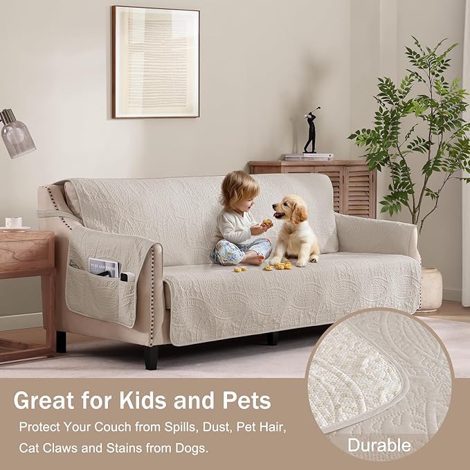 Beige Loveseat Covers for 2 Cushion Couch, Water-Repellent Covers for Sofa Couch