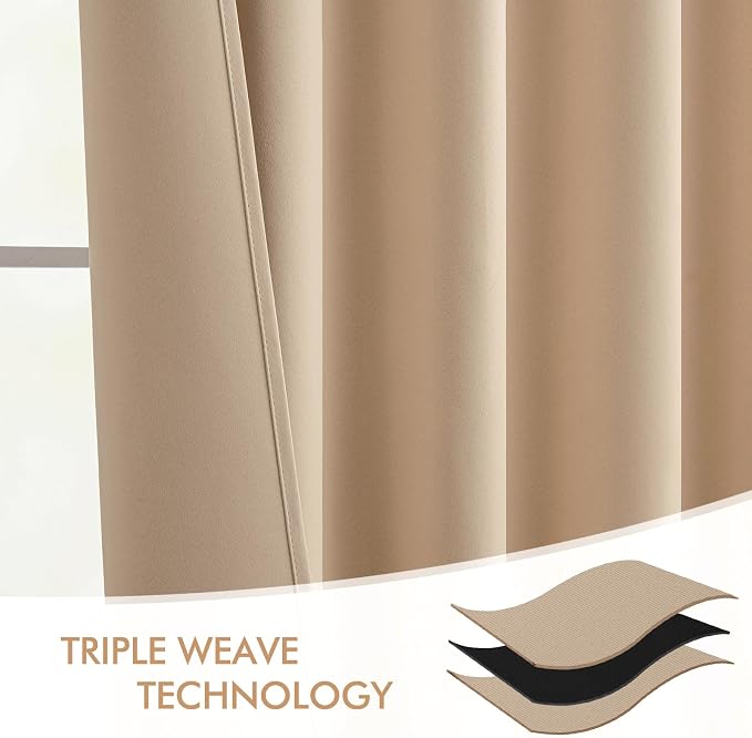 MIULEE Beige Back Tab Blackout Curtains 52x96 Inch Long 2 Panels Set | Rod
