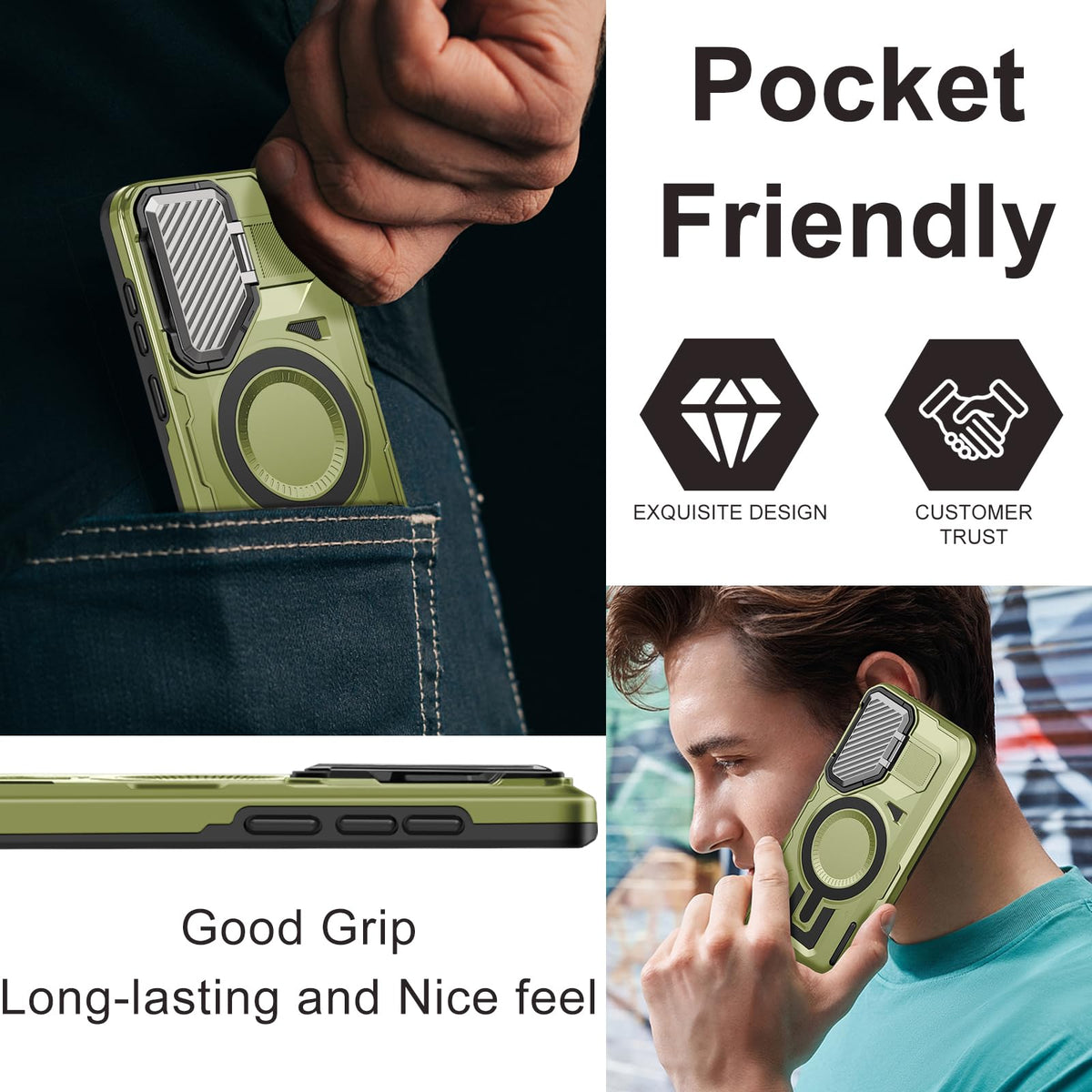 EMMPITU for Samsung Galaxy S24+ Plus Case, Compatible with Magsafe, Military Grade Phone Case with Kickstand, Built-in Camera Lens Protector Shockproof Magnetic Cover for Galaxy S24 Plus Case (Green)