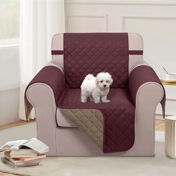 U-NICE HOME Reversible Oversized 28''Chair Covers, Burgundy/Tan | Armchair Cover