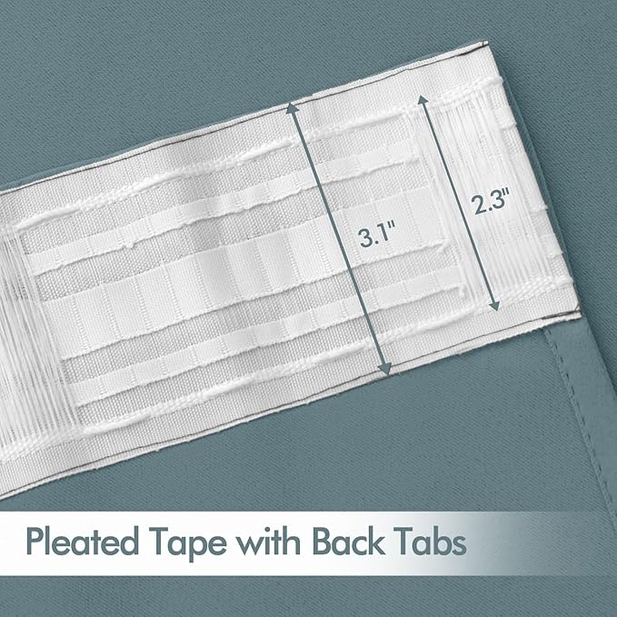 MIULEE Greyish Blue Back Tab Blackout Curtains 52x96 Inch Long 2 Panels Set |